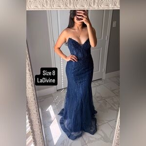 LaDivine Navy Blue Strapless Gown